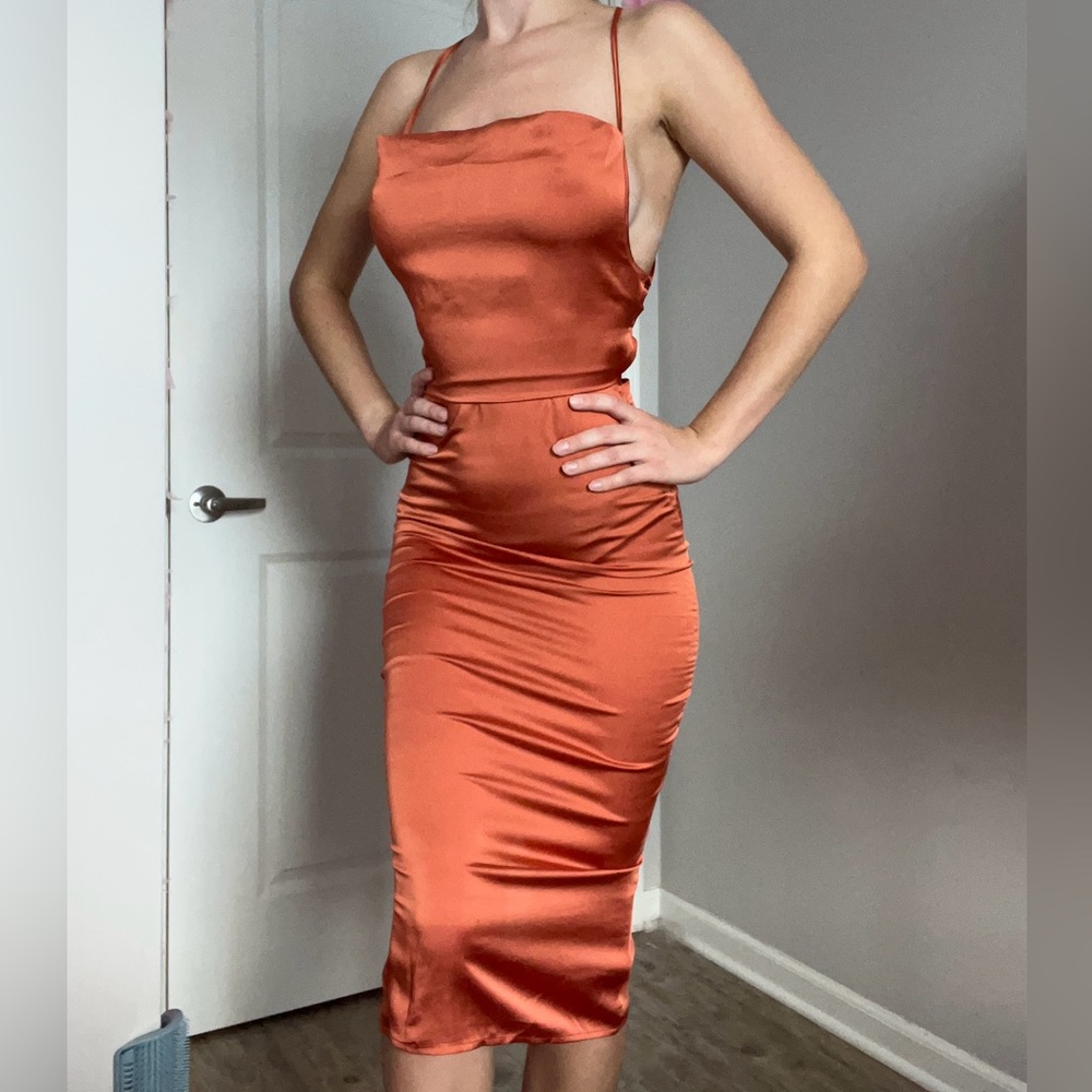 PrettyLittleThing Orange Strappy Back Dress